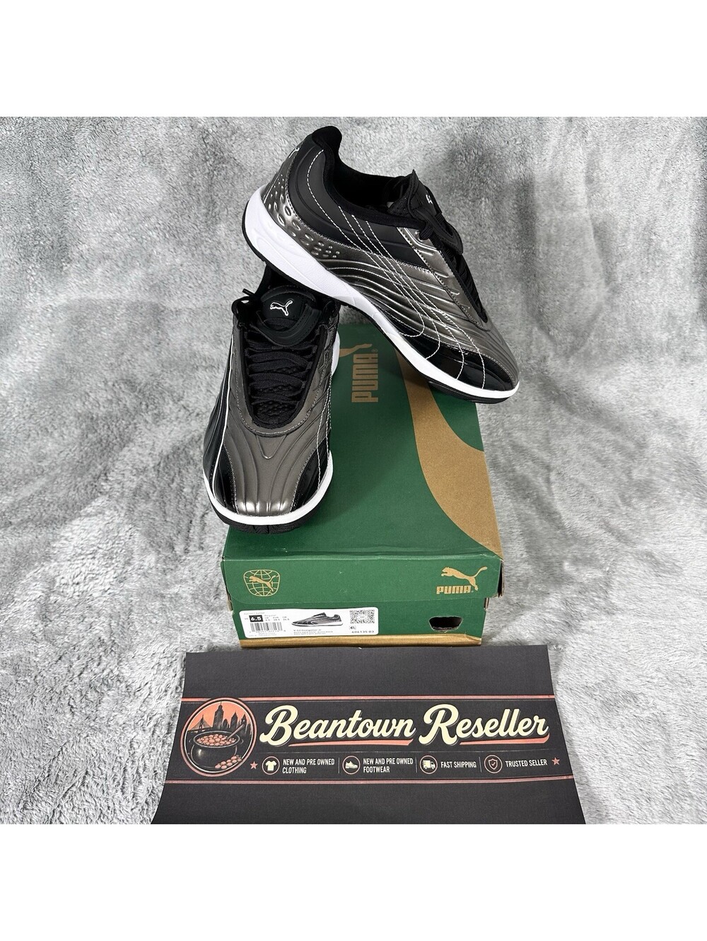 PUMA Youth Size 6.5 V-S2 Goalgetter Black Aged Silver Metallic Chrome 404135-03